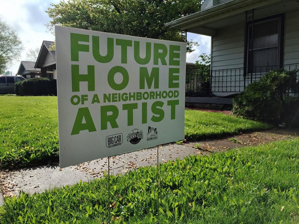 Sign outside Artist and Public Life Residency house in Garfield Park neighborhood